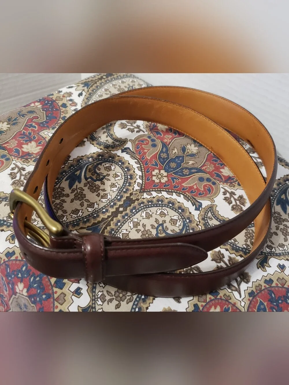 Polo Ralph Lauren Men's Brown Italian Leather Belt Size 42 Brass Buckle